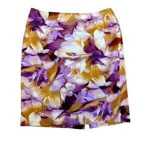 Jones New York collection purple yellow orchid flower floral pencil skirt Sz 12